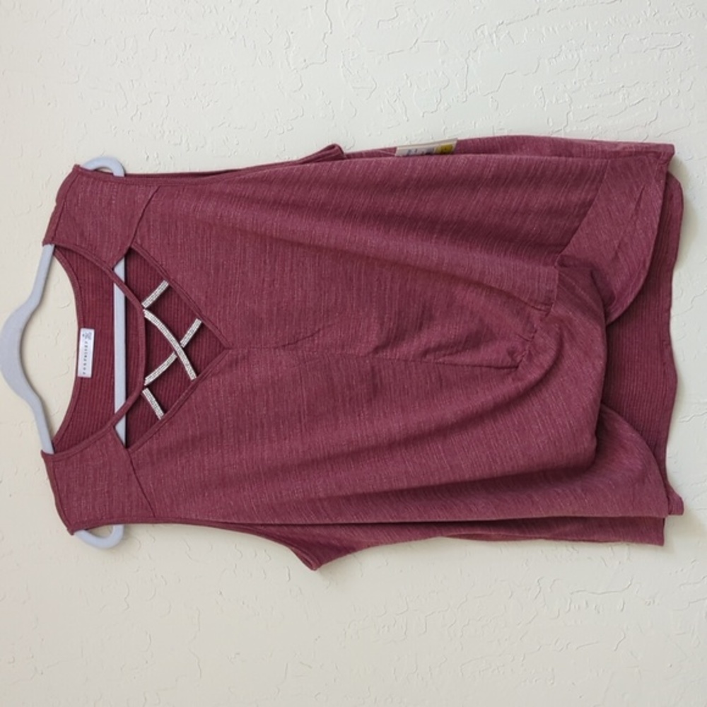Retrology Sleeveless Blouse with Rhinestones in Berry Creme Size 3X